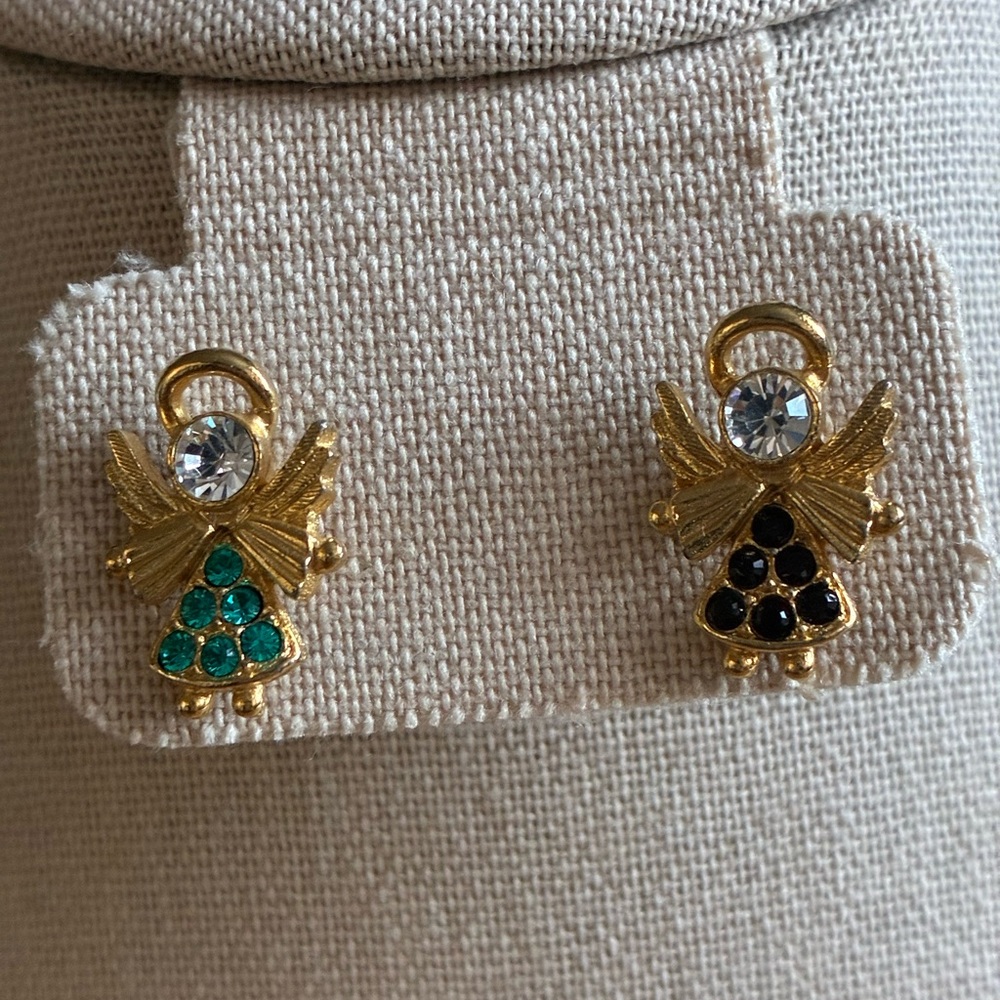 Gold Angel Pins with Green and Dark Red Accents